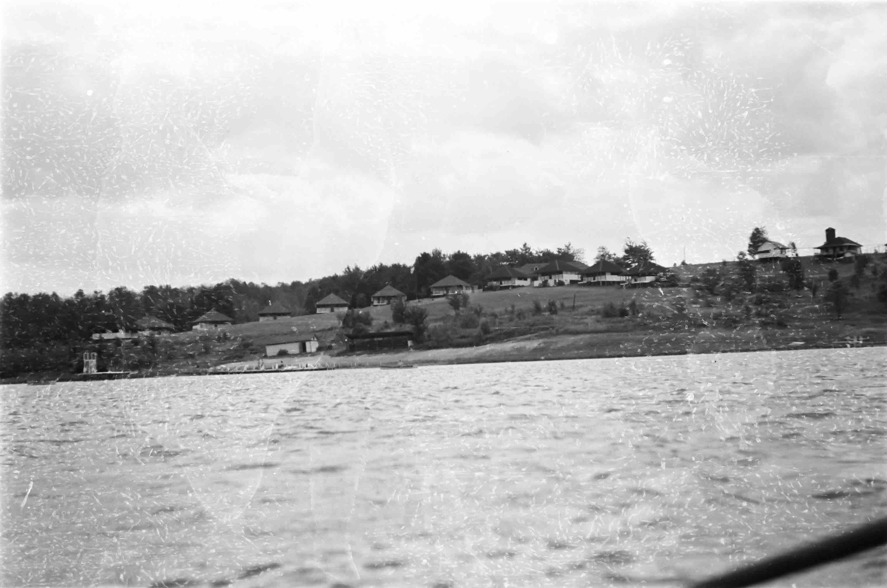 A photograph from approximately 1939 facing Camp Tabor on Fork Mountain Pond