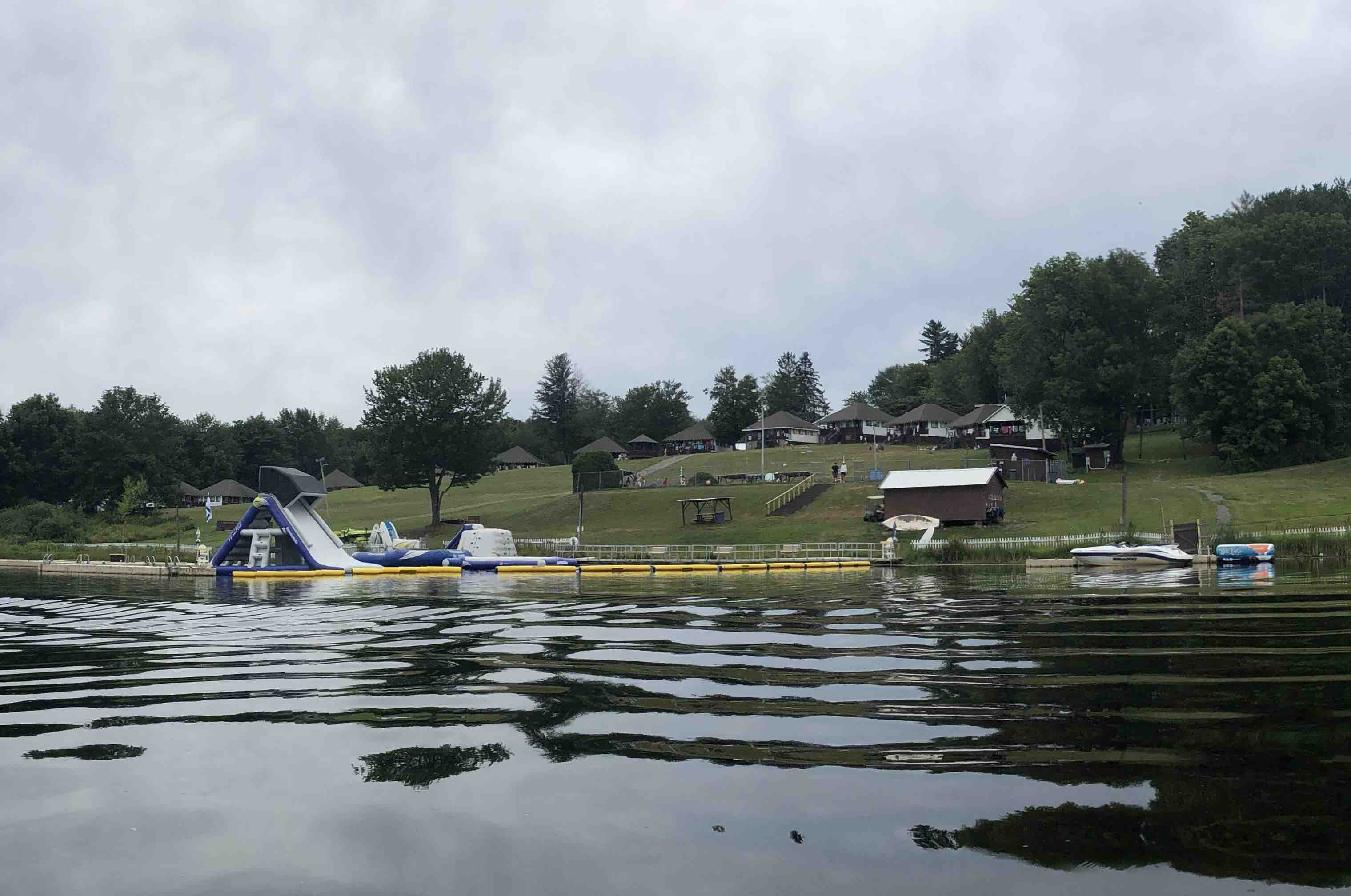 A photograph from 2022 facing Camp Ramah on Fork Mountain Pond